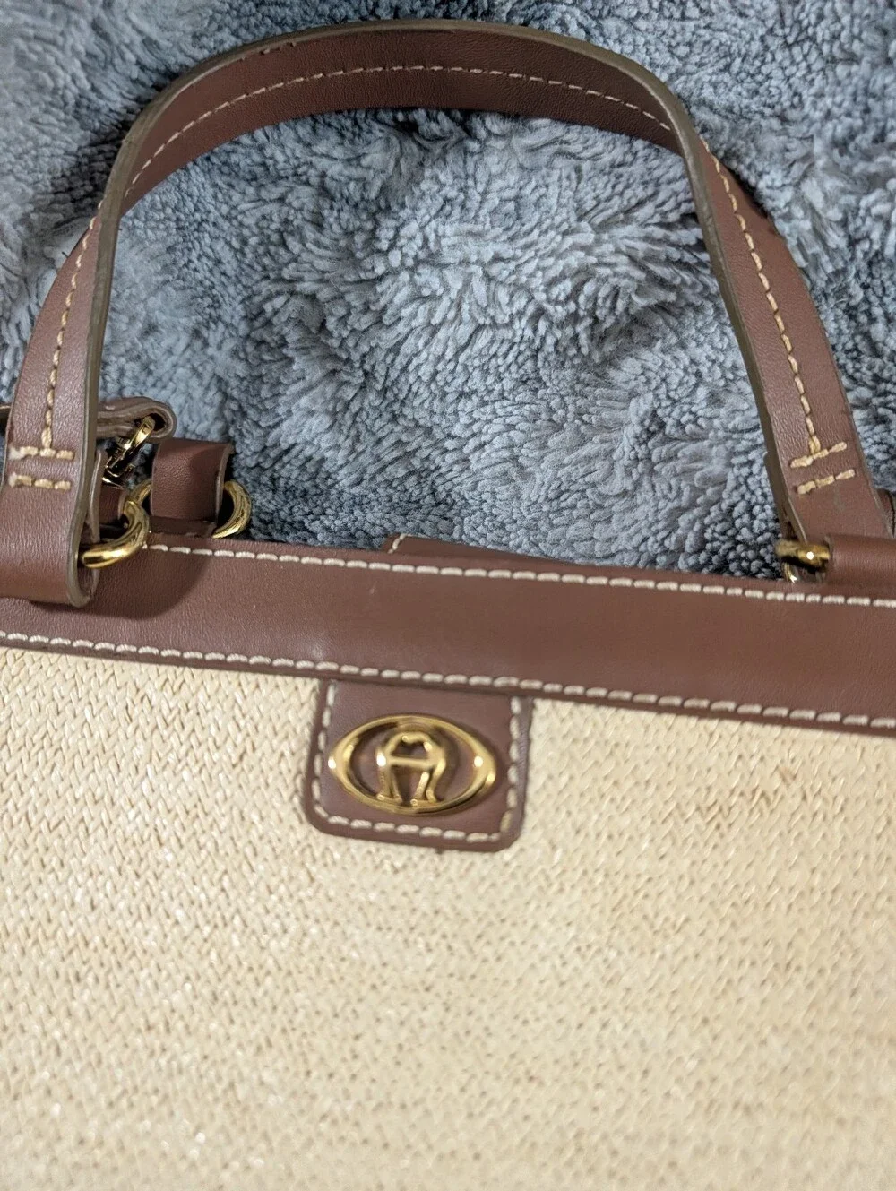 Etienne Aigner Y2K Woven Basket Purse Leather Trim Leopard Print Interior